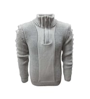 Ce-Ce C3179 Erkek Regular Fit Pamuklu Yarım Fermuarlı Dik Yaka Kazak Erkek - C3179 - Açık Gri - ST00265-Açık Gri-M (Açık Gri)