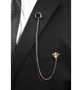 Esgue Gold Zincirli Ceket Yaka İğnesi