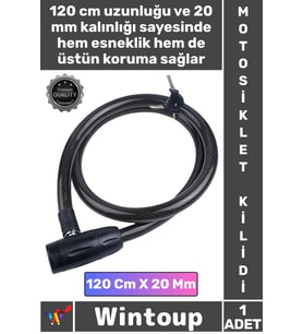 #Kilit Sağlam Halat Yüksek Güvenlikli 2 Anahtarlı Motor Tam Koruma 120 Cm 20 Mm Motosiklet Kilidi
