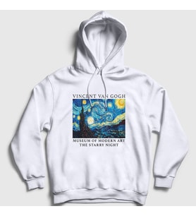 Presmono Unisex Beyaz Starry Night V2 Art Painter Vincent Van Gogh Kapüşonlu Sweatshirt 303287tt
