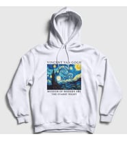 Presmono Unisex Beyaz Starry Night V2 Art Painter Vincent Van Gogh Kapüşonlu Sweatshirt 303287tt