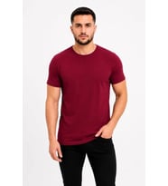 Erkek Basic Tişört Bisiklet Yaka Kısa Kol Günlük Yazlık Slim Fit T-Shirt - Bordo