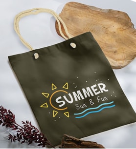 BK Gift Yaz Temalı Haki Halat Saplı Kumaş Plaj Çantası -9, Baskılı Omuz Çantası, Alışveriş Çantası, Arkadaşa Hediye, Sevgiliye Hediye