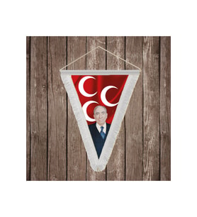 Alparslan Türkeş ve 3 Hilal Kırmızı Sancak Beyaz Saçaklı Üçgen Flama Bayrak Hatıra Flama