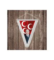 Alparslan Türkeş ve 3 Hilal Kırmızı Sancak Beyaz Saçaklı Üçgen Flama Bayrak Hatıra Flama