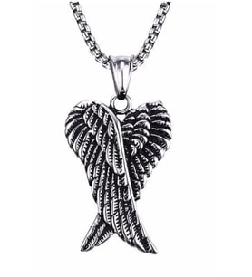 Gotik Vintage Çift Melek Kanatları Paslanmaz Çelik Kolye (Gümüş)