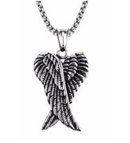 Gotik Vintage Çift Melek Kanatları Paslanmaz Çelik Kolye (Gümüş)