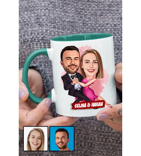 Romantik Sevgililer Günü Hediyesi Karikatürlü Yeşil Kupa Bardak