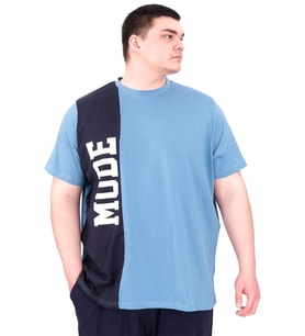 Mode XL Büyük Beden Erkek T-Shirt Parçalı U25501 Mavi