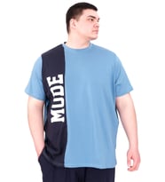 Mode XL Büyük Beden Erkek T-Shirt Parçalı U25501 Mavi