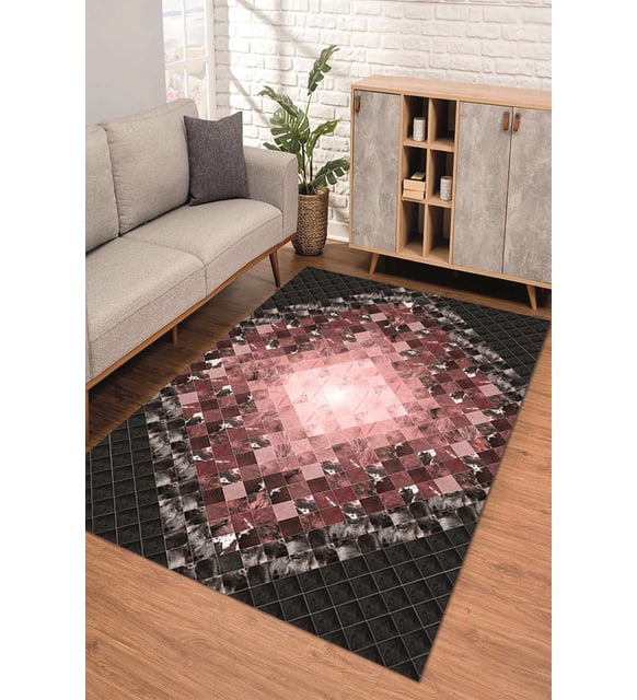 Dijital Kaymaz Taban Yıkanabilir Renkli Salon Halısı Mutfak Halısı Yolluk ND-SD-1020 (Bordo)
