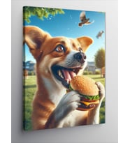 Kanvas Tablo Hamburger Yiyen Köpek