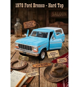 1978 Ford Bronco Hard Top 1:24 Ölçek Die-Cast Metal Model Araba - Mavi/Beyaz - Motor Max