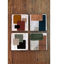 Taş Bardak Altlığı Pastel Renkler Baskılı 4'lü Set - Stone Coasters