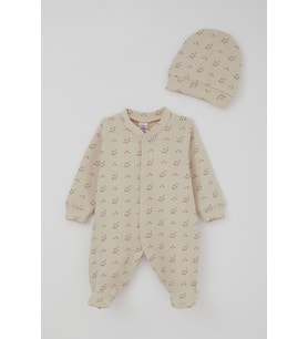Breeze Erkek Bebek Patikli Tulum Desenli 0-6 Ay, Bej