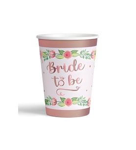 8'li Karton Bardak Yaldızlı Rose Bride To Be