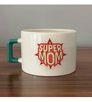 Süper Mom Kırmızı Baskılı Yeşil Kulplu C Fincan