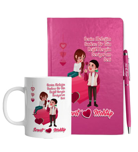 Sevgililer Gününe Özel Pembe Defter Kalem & Kupa Hediye Seti 33
