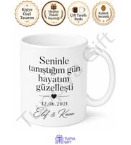 Tanışma Tarihi Yazılı Sevgiliye Hediye Baskılı Kupa Bardak Sevgili Hediyesi