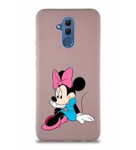 Huawei Mate 20 Lite Soft Premier Kapak Minnie Mouse-E Tasarımlı Silikon Kılıf - Pudra (Şeffaf)