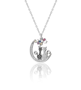 925 Ayar Gümüş Zirkon Taşlı Rodyum Ayyıldız ve Sevgili Kediler Gümüş Kolye (Rose)