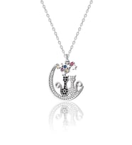 925 Ayar Gümüş Zirkon Taşlı Rodyum Ayyıldız ve Sevgili Kediler Gümüş Kolye (Rose)