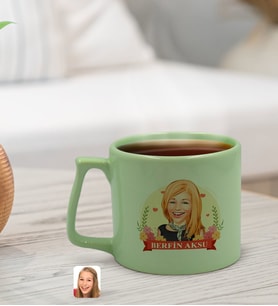 BK Gift Kişiye Özel Karikatürlü Anneler Günü Tasarımlı Pastel Yeşil Middle Kupa Bardak, Anneye Hediye, Anneler Günü Hediyesi-6