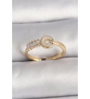 Pirinç Gold Renk Zirkon Taşlı Ayarlanabilir Kadın Yüzük TJ-BYK3561