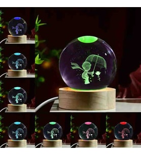 Wolawood Kristal Cam Kar Küresi 3D Renk Değiştiren Rgb'li Doğal Ahşap Standlı USB Kablolu LED Işıklı Lamba Seti Konsept Dekoratif Hediyelik Eşya Top Dekor Özel Premium Seri