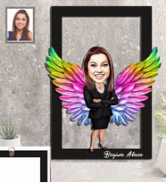 Kişiye Özel Melek Anne Karikatürlü 3D Ahşap Tablo Model-4