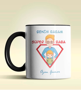 Kişiye Özel Benim Babam Süper Baba Tasarımlı Siyah Kupa Bardak (Siyah)