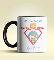 Kişiye Özel Benim Babam Süper Baba Tasarımlı Siyah Kupa Bardak (Siyah)