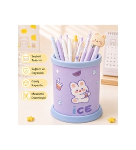 Sevimli Mor İce Rabbit Tavşan Desenli Geniş Kapasiteli Masaüstü Organizer