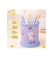 Sevimli Mor İce Rabbit Tavşan Desenli Geniş Kapasiteli Masaüstü Organizer