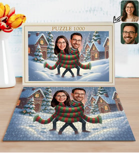 BK Gift Kişiye Özel Sevgili Yılbaşı Karikatür Tasarımlı 1000 Parça Profesyonel Puzzle-11, 1000 Puzzle, Yeni Yıl Hediyesi, Yılbaşı Hediyesi