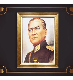 Özel Seri Paspartulu Çerçeveli Atatürk Tablo l406 (Gold)