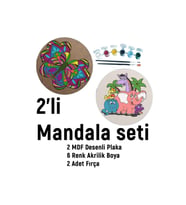 2'li Mandala Boyama Seti- Okul-aile Etkinliği-2 Ham Mdf Plaka, 6 Renk Boya,2 Fırça Model-45