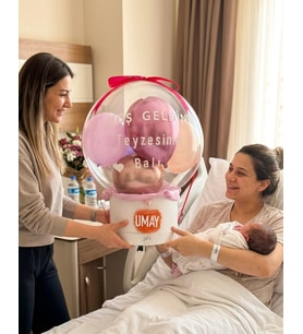 YENİDOĞAN İSME ÖZEL BEBEK HEDİYESİ BALON KUTUSU (Pudra Pembe)