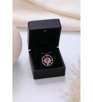 Işıklı Kolye Kutulu Gümüş Lotus Çiçeği Kolye  925 Ayar Gümüş Kolye (Mor)