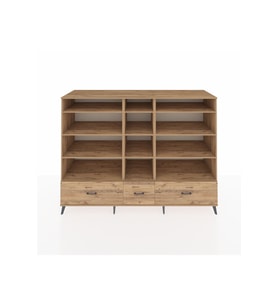 Kronos Dolap 12 Raflı 3 Çekmeceli  220x59x163 Çam-Çam