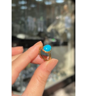 Gümüş 10x8 mm firuze taşlı altın kaplama yüzük