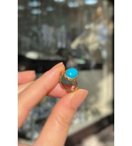 Gümüş 10x8 mm firuze taşlı altın kaplama yüzük (Sarı)