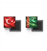 Buzdolap Magnetleri - Türkmenistan Bayrağı ve Türk Bayrağı - 2'li Set Magneti