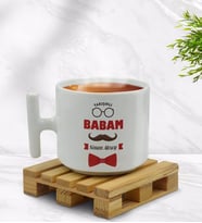 BK Gift Kişiye Özel Yakışıklı Babam Tasarımlı T Kulplu Beyaz Middle Kupa Bardak - Model 1