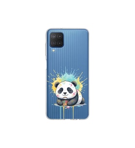 Samsung Galaxy M12 ile Uyumlu Splash Panda Tasarımlı Şeffaf Silikon Kılıf