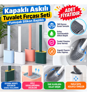 Duvara Monte Edilebilir Kapaklı Askılı Klozet Yumuşak Silikon Başlıklı Tuvalet Fırçası Seti(adet fiyatıdır)
