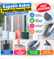 Duvara Monte Edilebilir Kapaklı Askılı Klozet Yumuşak Silikon Başlıklı Tuvalet Fırçası Seti(adet fiyatıdır)