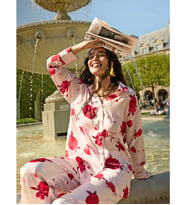LCW DREAM Pembe Gömlek Yaka Çiçekli Kadın Pijama Takımı