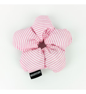 WoodyCord El Yapımı Çiçek Model Pofuduk Scrunchie Toka - Pembe Beyaz Çizgili