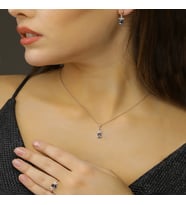 925 Ayar Gümüş Damla Safir Model Lotus Takı Seti